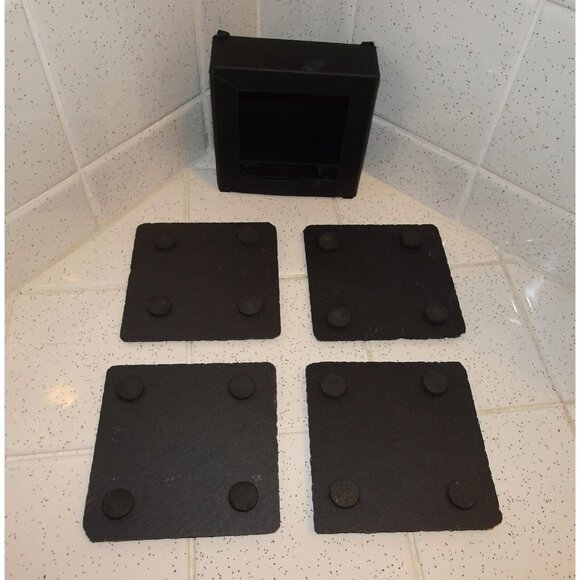 Vintage Black Slate Coasters Cottage Chimney retro rustic barware - Picture 8 of 9